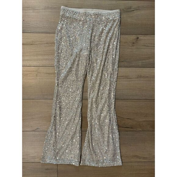Girls Sequin Flare Pants Art Class Silver L Large 10 12 Gold Sparkle Event - Picture 2 of 2